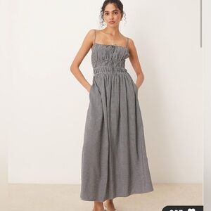 new Abercrombie & Fitch soft neck spaghetti strap flowy maxi dress  gingham